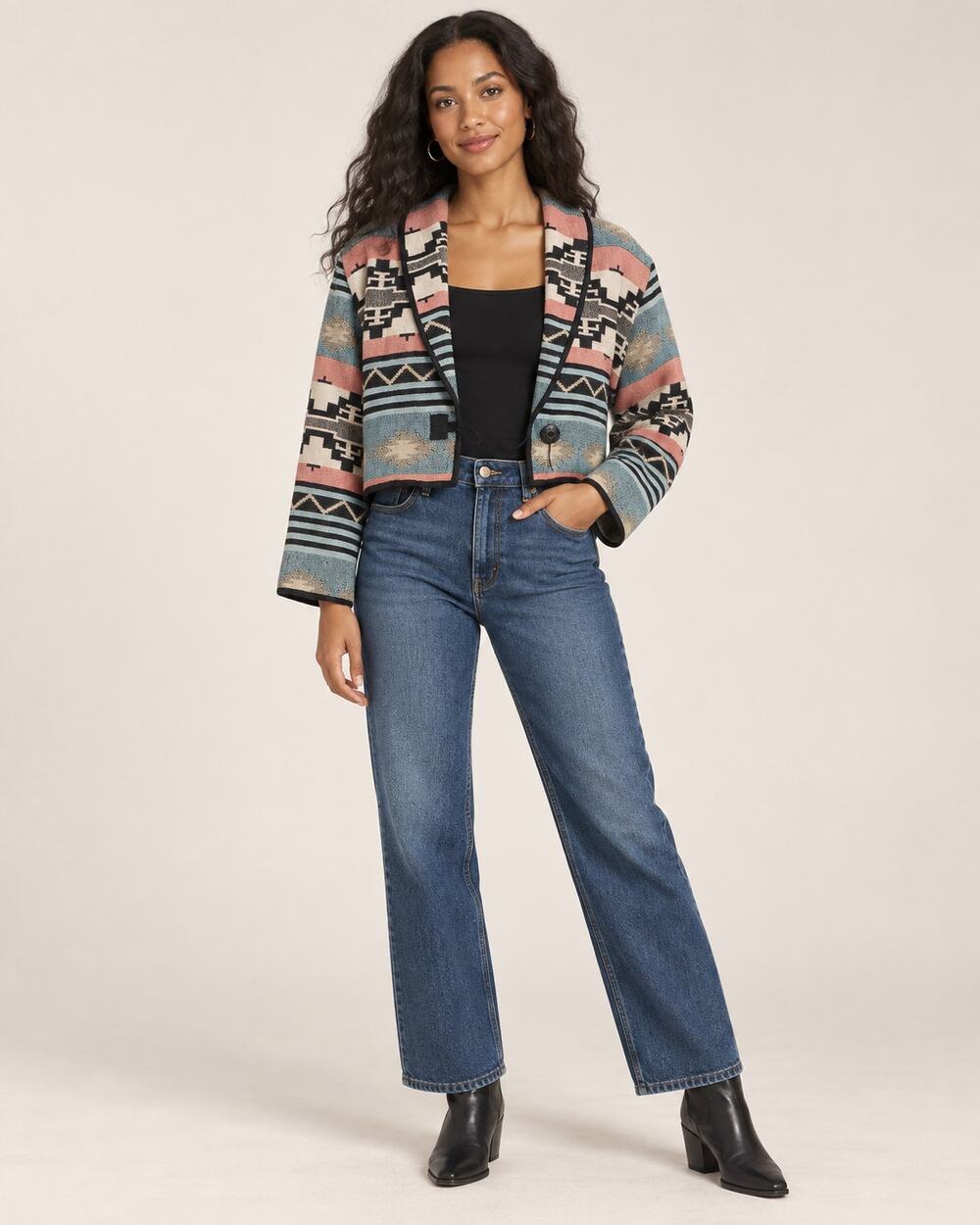 Vintage Flashback Southwestern Tapestry Cropped Jacket Small Boho